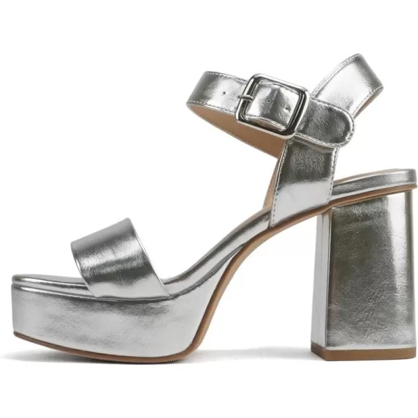 Soda MACEY  Women Open Square Toe Single Band High Heel Platform Dress Sandal with Adjustable Ankle StrapSilver Metallic Pu