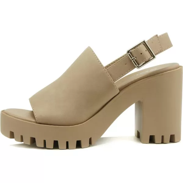 Soda MARRY  Women Fashion Open Toe Single Wide Band Chunky Lug sole Block Heel Sandals with Adjustable Sling Back StrapTaupe Nubuck