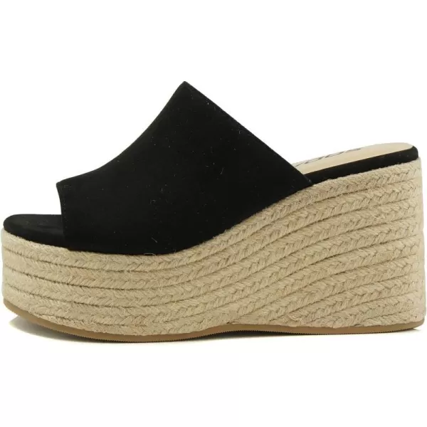 Soda MEIMEI  Women Open Toe High Wedge Jute Espadrille Fashion Slide SandalsBlack Imit Suede