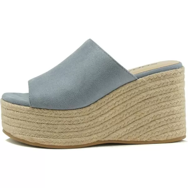 Soda MEIMEI  Women Open Toe High Wedge Jute Espadrille Fashion Slide SandalsBlue Imit Suede