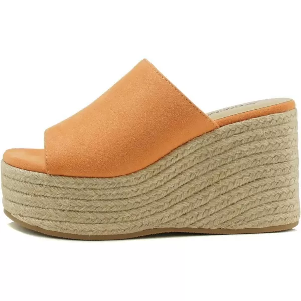 Soda MEIMEI  Women Open Toe High Wedge Jute Espadrille Fashion Slide SandalsLorange Imit Suede