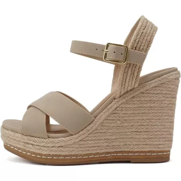 Soda MELANY  Women Open Toe Crisscross Two Bands Upper Ankle Strap High Heel Espadrille Wedge SandalBlond Nubuck