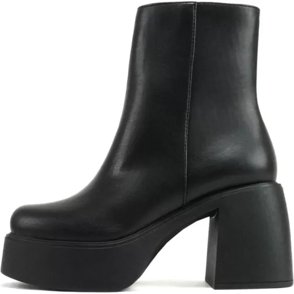 Soda OARSMAN  Women Square Toe Platform Medium Chunky Heel Ankle Boot with Side ZipperBlack Pu