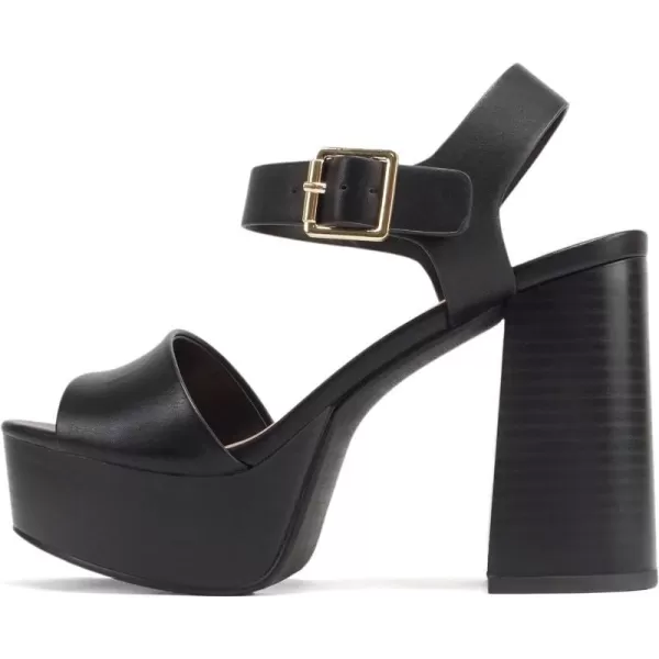 Soda OPTIONS  Women Open Square Toe Single Band Ankle Strap Buckle Platform High Heel SandalBlack Pu