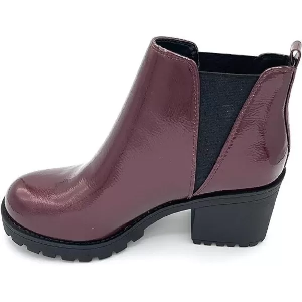 Soda ORIGAMI  WOMEN LUG SOLE MID HEEL FASHION ANKLE BOOTIE WDOUBLE ELASTIC GOREBurgundy Pat