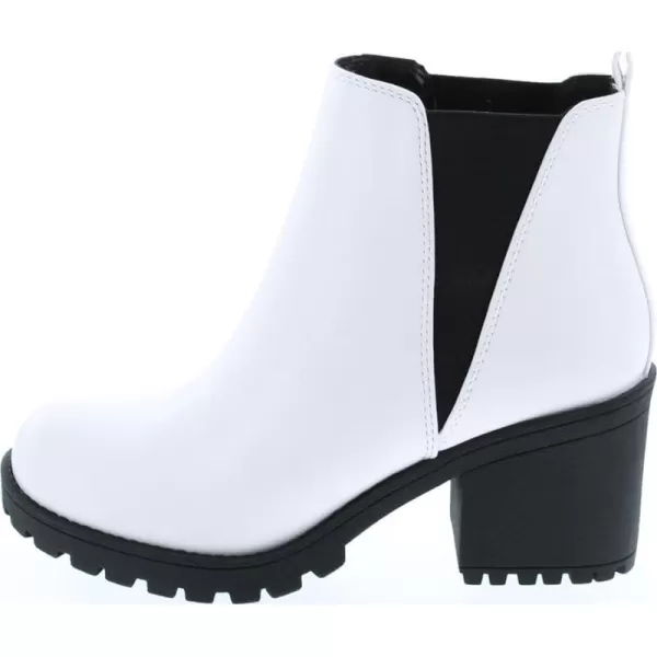 Soda ORIGAMI  WOMEN LUG SOLE MID HEEL FASHION ANKLE BOOTIE WDOUBLE ELASTIC GOREWhite