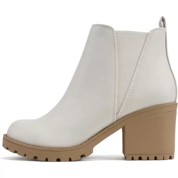 Soda ORIGAMI  WOMEN LUG SOLE MID HEEL FASHION ANKLE BOOTIE WDOUBLE ELASTIC GOREWhiteBeige Pu