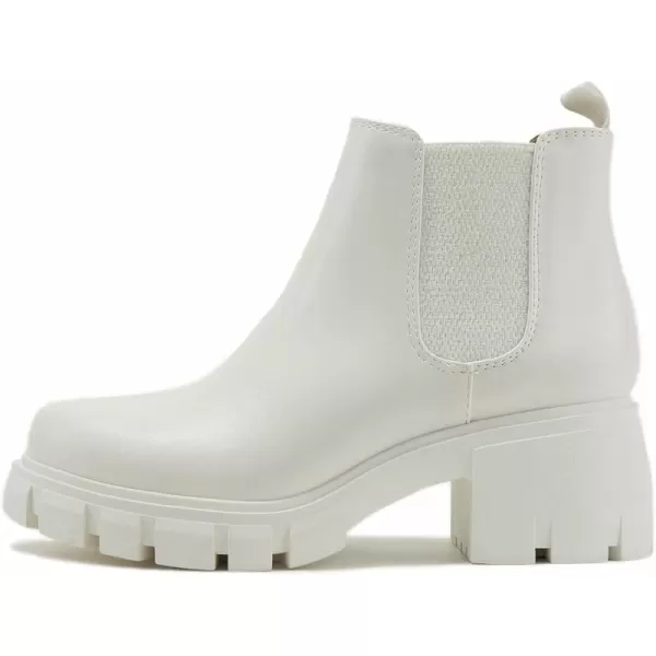 Soda PIONEER  Women Lug Sole Mid Heel Chelsea Fashion Ankle Bootie wDouble Elastic GoreWhite