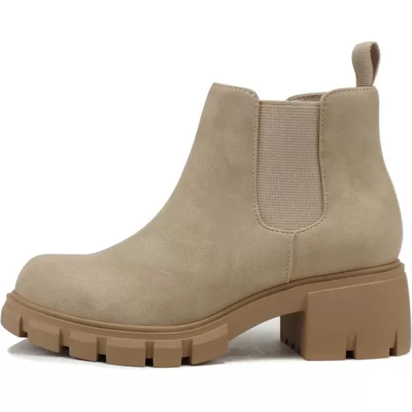 Soda PIONEER2 KidsGirlsChildren Lug Sole Low Heel Chelsea Fashion Ankle Bootie wDouble Elastic GoreBeige Nubuck