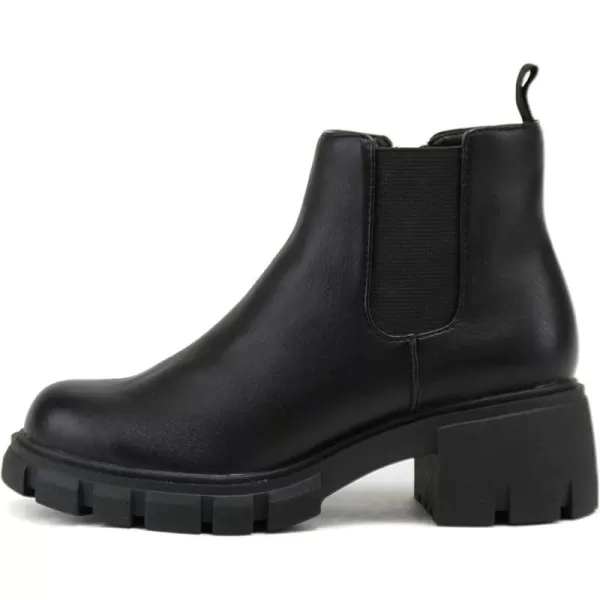 Soda PIONEER2 KidsGirlsChildren Lug Sole Low Heel Chelsea Fashion Ankle Bootie wDouble Elastic GoreBlack Pu