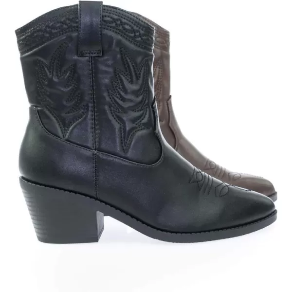 Soda Picotee Women Western Cowboy Cowgirl Stitched Ankle BootsBlack Pu