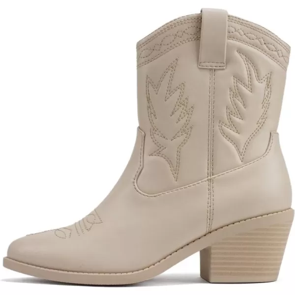 Soda Picotee Women Western Cowboy Cowgirl Stitched Ankle BootsBone Pu