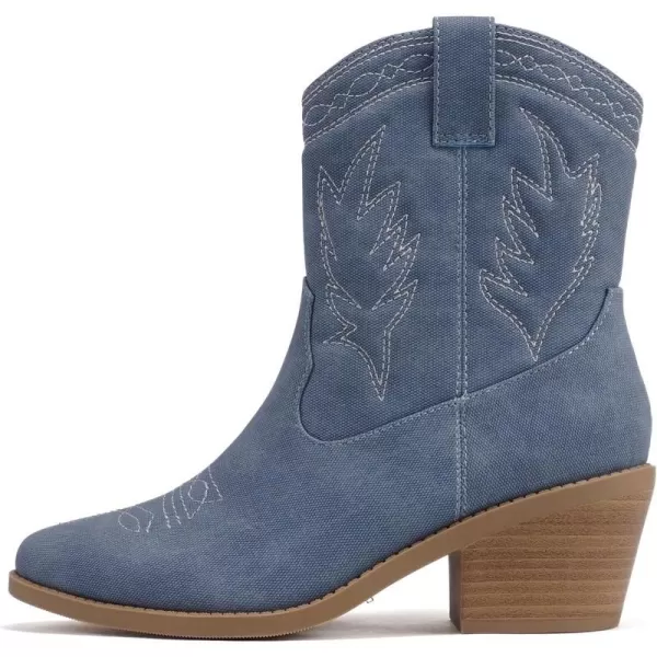 Soda Picotee Women Western Cowboy Cowgirl Stitched Ankle BootsDenim Blue