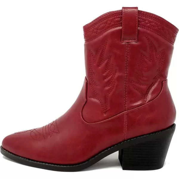 Soda Picotee Women Western Cowboy Cowgirl Stitched Ankle BootsRed Pu