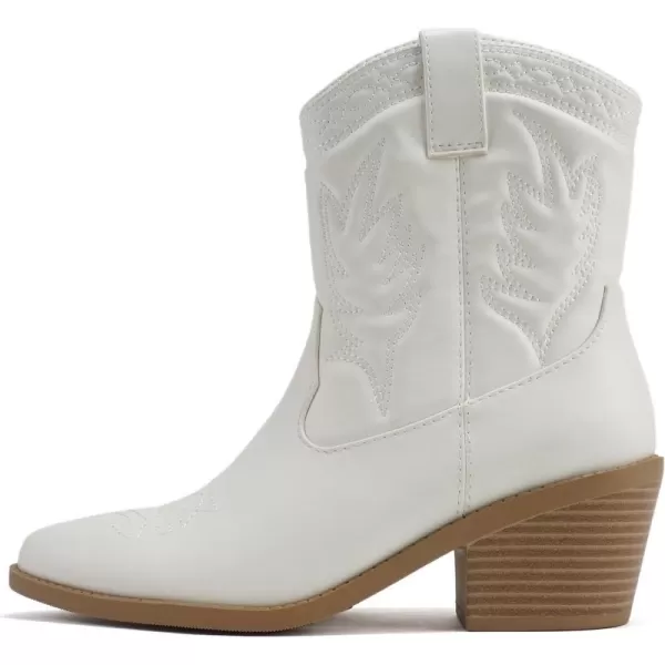 Soda Picotee Women Western Cowboy Cowgirl Stitched Ankle BootsWhite Pu