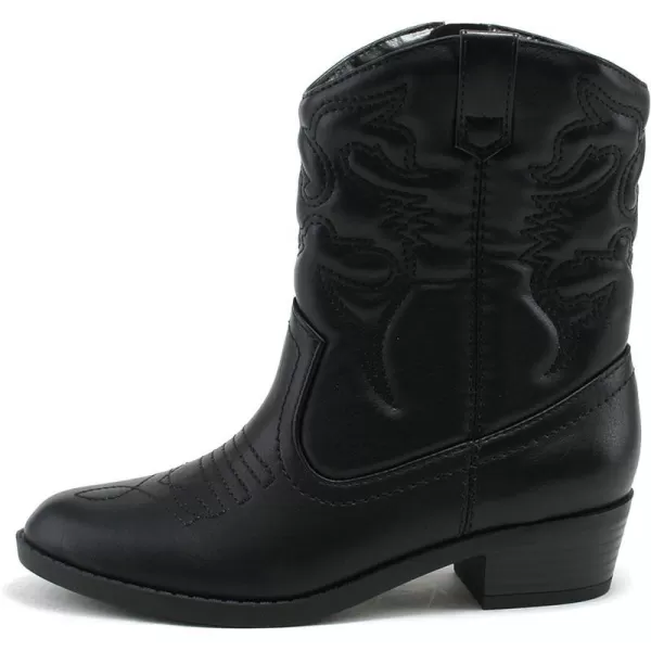 Soda RENO2 KidsGirlsChildren Western Cowboy Stitched Pointe Toe Low Heel Ankle Mid Shaft Fashion BootsBlack Pu