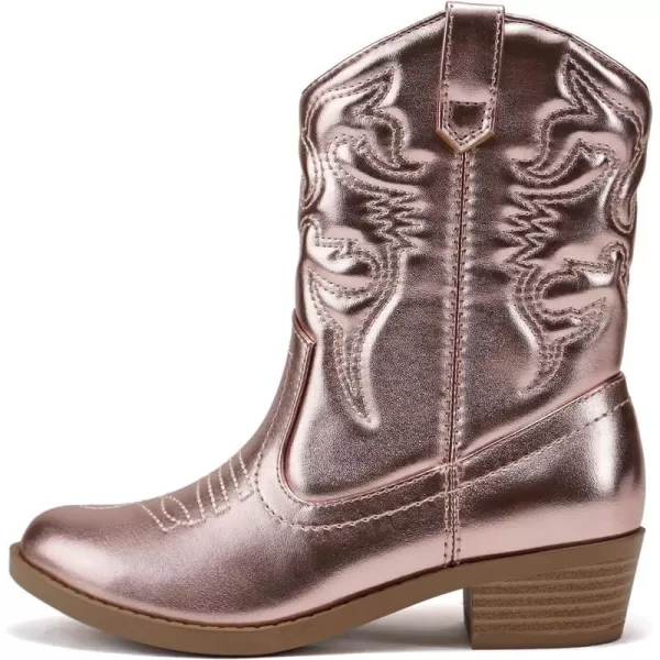 Soda RENO2 KidsGirlsChildren Western Cowboy Stitched Pointe Toe Low Heel Ankle Mid Shaft Fashion BootsLtpink Metallic Pu