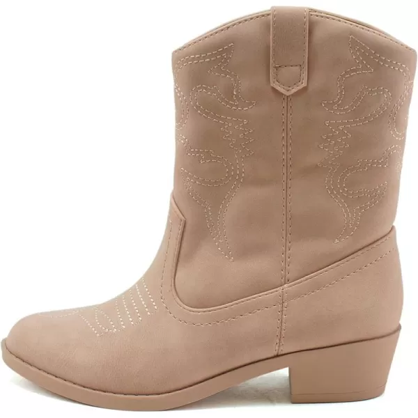 Soda RENO2 KidsGirlsChildren Western Cowboy Stitched Pointe Toe Low Heel Ankle Mid Shaft Fashion BootsPink Nubuck