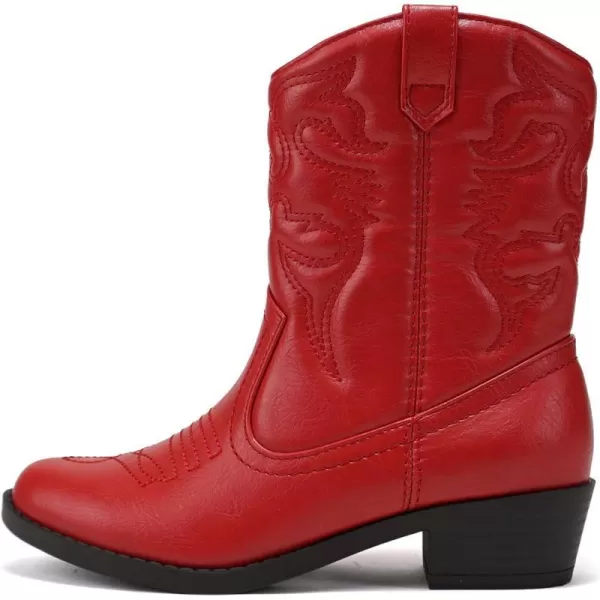 Soda RENO2 KidsGirlsChildren Western Cowboy Stitched Pointe Toe Low Heel Ankle Mid Shaft Fashion BootsRed Pu