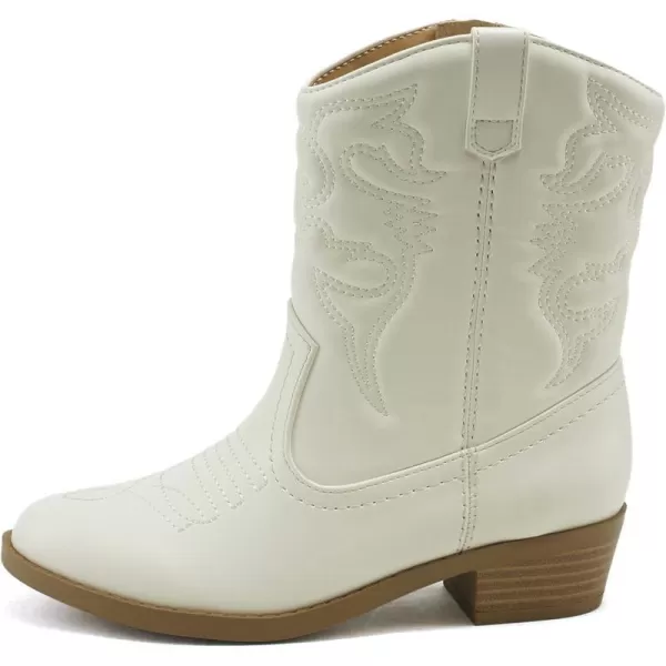 Soda RENO2 KidsGirlsChildren Western Cowboy Stitched Pointe Toe Low Heel Ankle Mid Shaft Fashion BootsWhite Pu