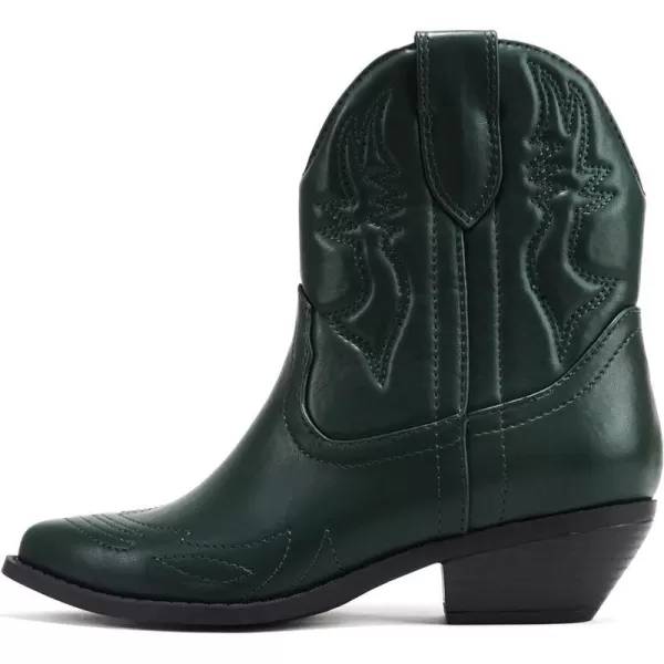 Soda RIGGING  Women Western Stitched Pointe Toe Low Heel Ankle Mid Shaft BootsGreen Pu