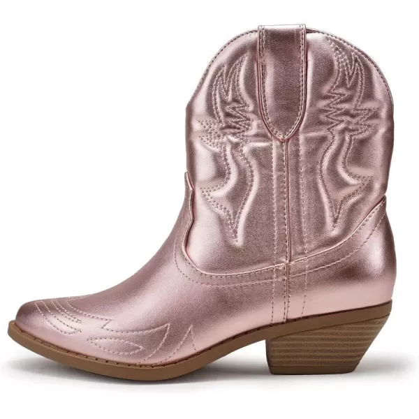 Soda RIGGING  Women Western Stitched Pointe Toe Low Heel Ankle Mid Shaft BootsLtpink Metallic