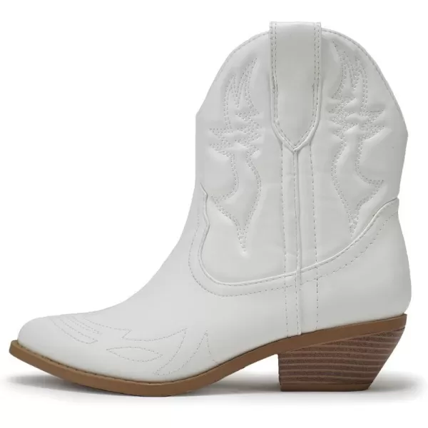 Soda RIGGING  Women Western Stitched Pointe Toe Low Heel Ankle Mid Shaft BootsWhite