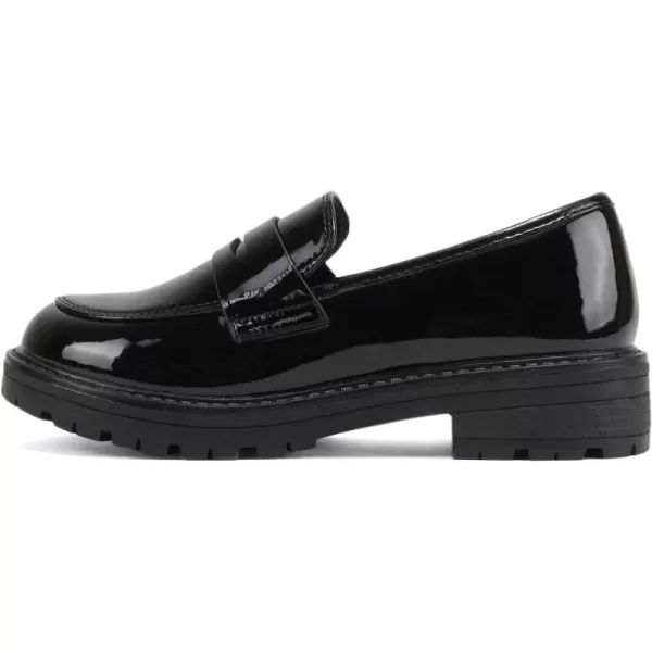 Soda Raya2  Little KidsChildrenGirls Round Toe Stitch Detail Lug Sole Low Heel Penny Loafer ShoeBlack Patent