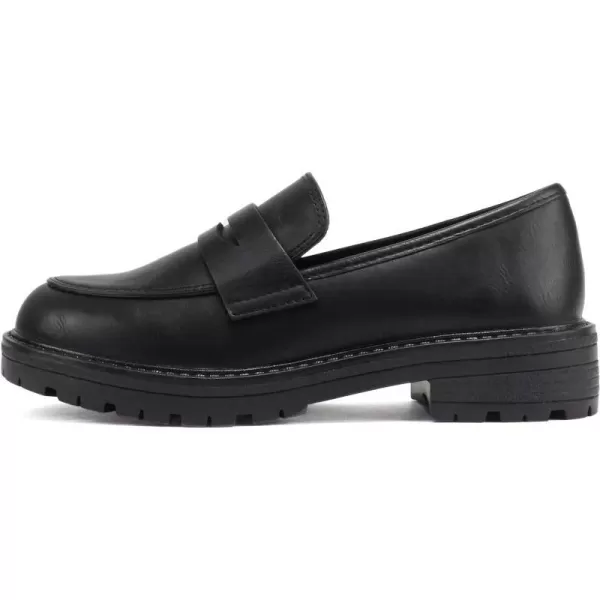 Soda Raya2  Little KidsChildrenGirls Round Toe Stitch Detail Lug Sole Low Heel Penny Loafer ShoeBlack Pu