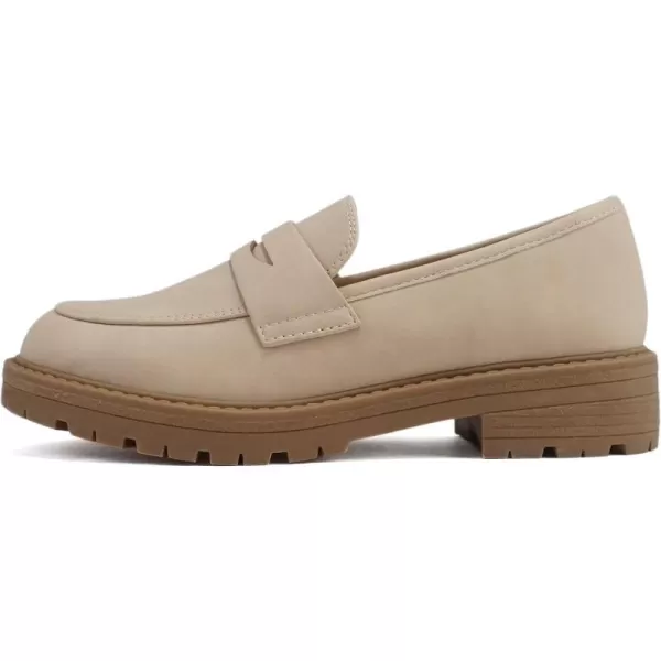 Soda Raya2  Little KidsChildrenGirls Round Toe Stitch Detail Lug Sole Low Heel Penny Loafer ShoeLight Blond Nubuck