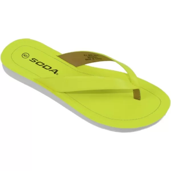 Soda Shoes Women Flip Flops Basic Plain Slippers Thongs Sandals Strap Casual Beach EllaSNeon Yellow