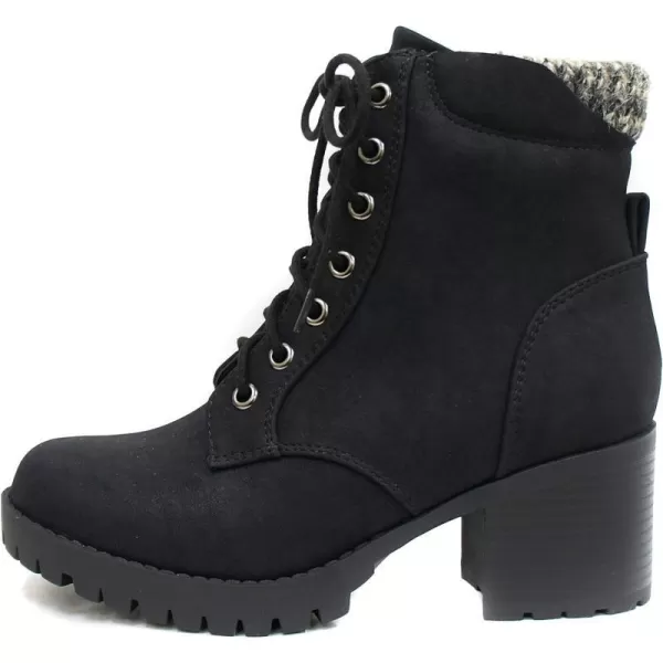 Soda Single Lug Sole Chunky Heel Combat Ankle Boot Lace up wSide ZipperBlack Nubuck