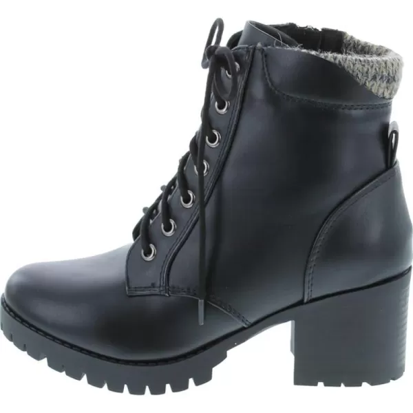 Soda Single Lug Sole Chunky Heel Combat Ankle Boot Lace up wSide ZipperBlack Pu