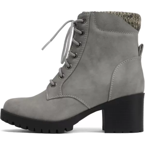 Soda Single Lug Sole Chunky Heel Combat Ankle Boot Lace up wSide ZipperGrey Nubuck