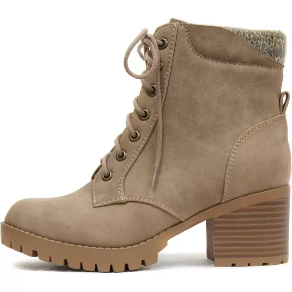 Soda Single Lug Sole Chunky Heel Combat Ankle Boot Lace up wSide ZipperLight Taupe