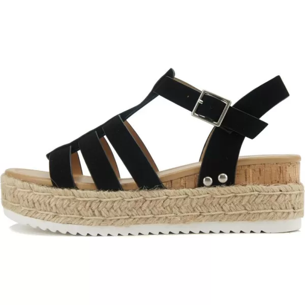 Soda TRADER  Women Open Toe Espadrille Flatform Platform Fashion Jute Wedge Fisherman Upper Sandals with Adjustable Ankle StrapBlack