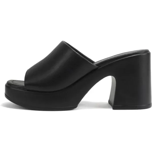 Soda TYPO  Women Open Square Toe Single Band Upper High Unit Block Heel Slide In SandalBlack Pu