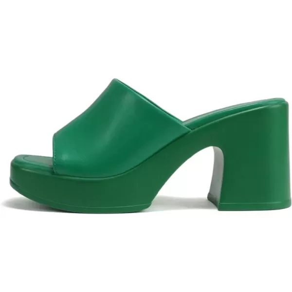 Soda TYPO  Women Open Square Toe Single Band Upper High Unit Block Heel Slide In SandalKelly Green Pu