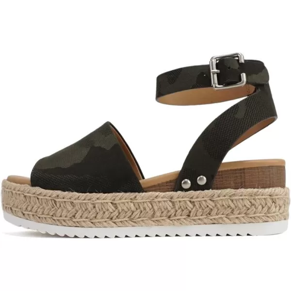 Soda Topic Open Toe Buckle Ankle Strap Espadrilles Flatform Wedge Casual SandalCamouflage