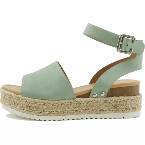 Soda Topic Open Toe Buckle Ankle Strap Espadrilles Flatform Wedge Casual SandalDmint Nbpu