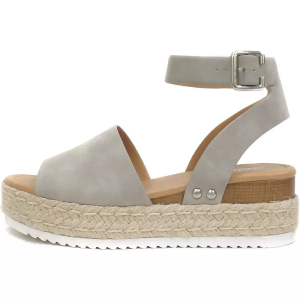 Soda Topic Open Toe Buckle Ankle Strap Espadrilles Flatform Wedge Casual SandalDove Grey