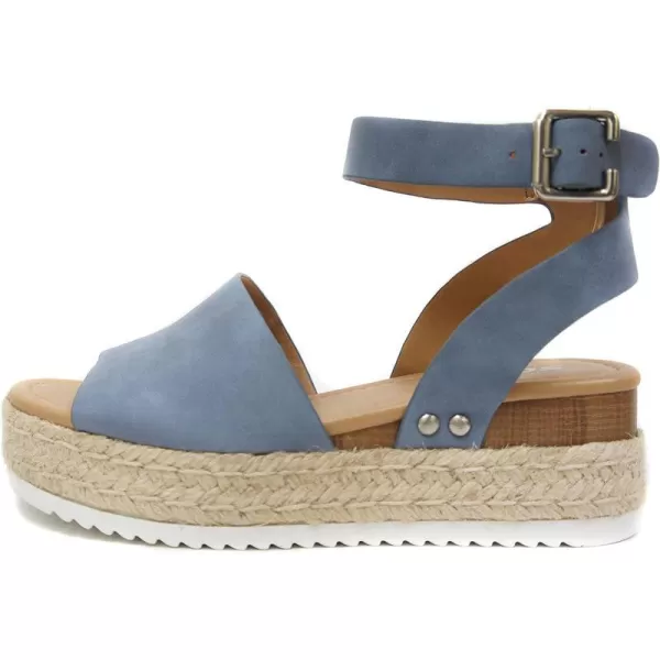 Soda Topic Open Toe Buckle Ankle Strap Espadrilles Flatform Wedge Casual SandalDusty Blue