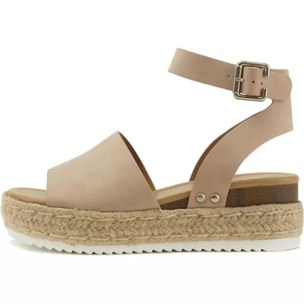 Soda Topic Open Toe Buckle Ankle Strap Espadrilles Flatform Wedge Casual SandalDusty Mauve