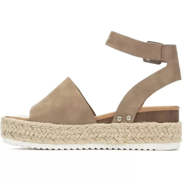 Soda Topic Open Toe Buckle Ankle Strap Espadrilles Flatform Wedge Casual SandalNatural Nubuck