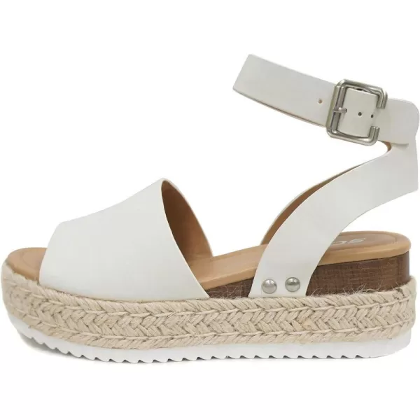 Soda Topic Open Toe Buckle Ankle Strap Espadrilles Flatform Wedge Casual SandalOffwhite