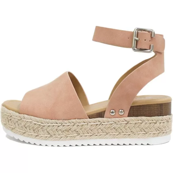 Soda Topic Open Toe Buckle Ankle Strap Espadrilles Flatform Wedge Casual SandalRosy Nude