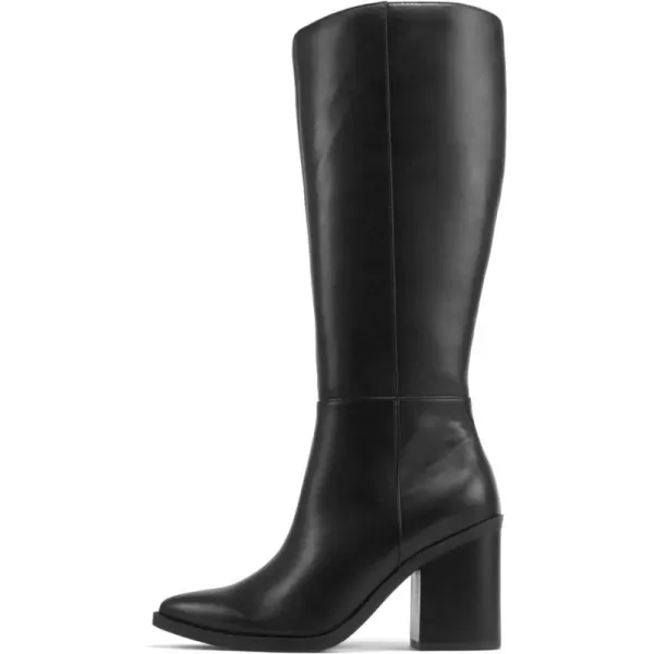 Soda VAPOR  Women Pointed Toe Medium Heel KneeHigh Boot with Side ZipperBlack Pu