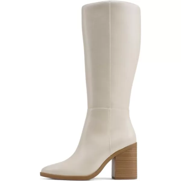 Soda VAPOR  Women Pointed Toe Medium Heel KneeHigh Boot with Side ZipperOff White Pu