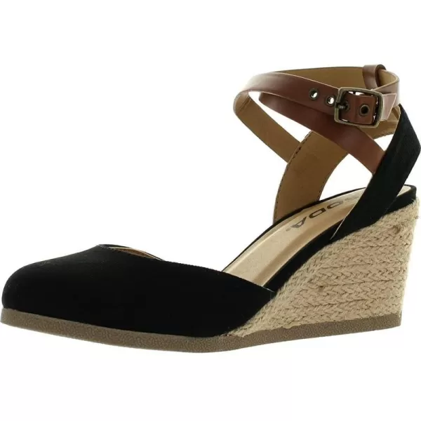 Soda Womens Request Closed Toe Espadrille Wedge SandalBlackDark Tan