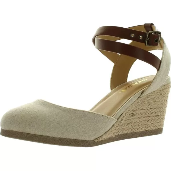 Soda Womens Request Closed Toe Espadrille Wedge SandalNaturalTan